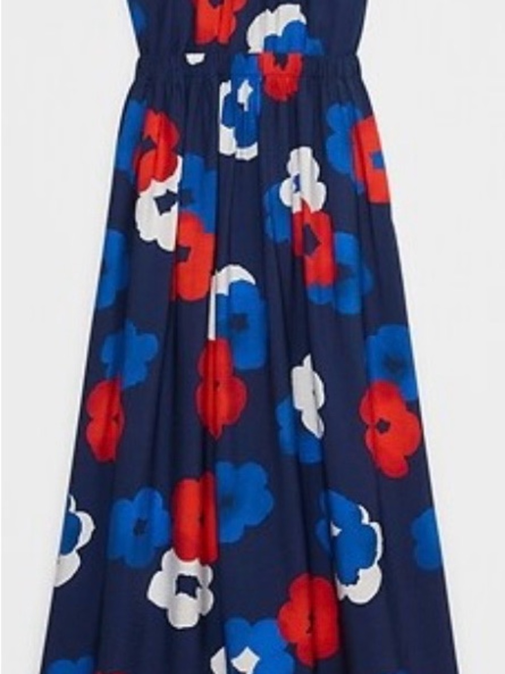 Banana Republic Navy Floral Backless Maxi Dress with Red, Blue & White Blooms